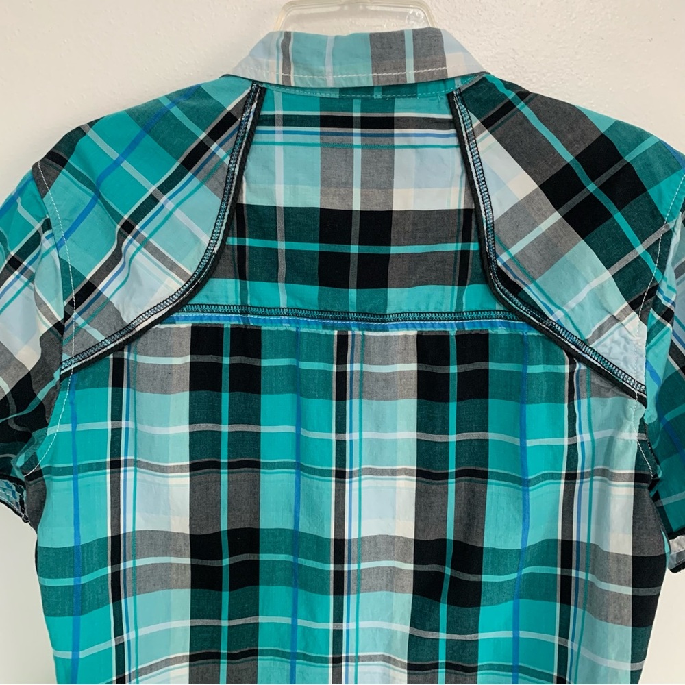 BKE men’s short sleeve button-down shirt, teal blue black gray, western cowboy - Picture 4 of 10